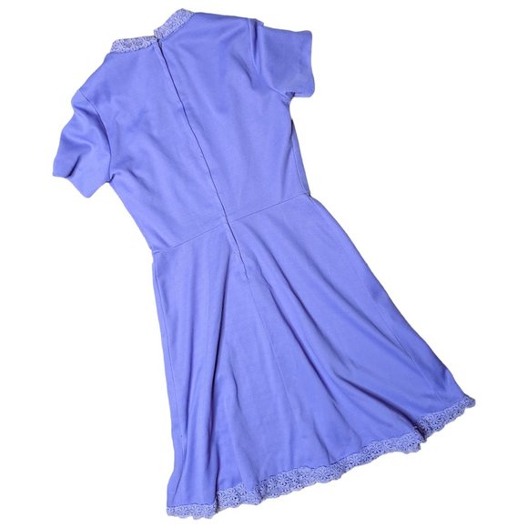 Vintage 1960s Lavender High Neck Lace Trim Short Sleeve Gogo Mod Mini Dress 6 - Picture 2 of 5
